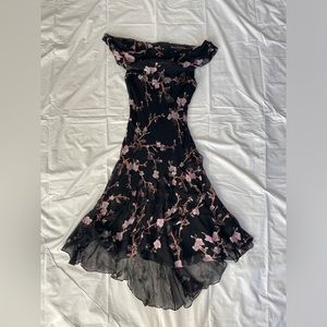 wide cowel neck floral embroidery dress witg sequin flowers